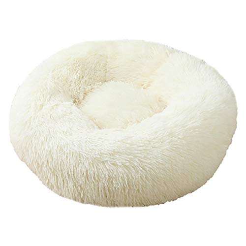 CHNNO1 40/60/80/100 cm rundes Kissen für Welpen, superweiches Plüsch-Hundehüttenkissen, tragbares Tierschlafzubehör, Katze, Winter, Warmbett, 40 cm, Weiß von CHNNO1