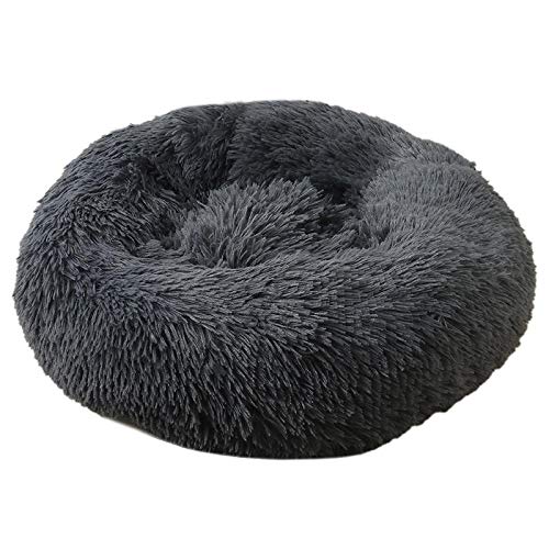 CHNNO1 40/60/80/100 cm rundes Kissen für Welpen, superweiches Plüsch-Hundehüttenkissen, tragbares Tierschlafzubehör, Katze, Winter, warmes Bett, 40 cm, tiefgrau von CHNNO1