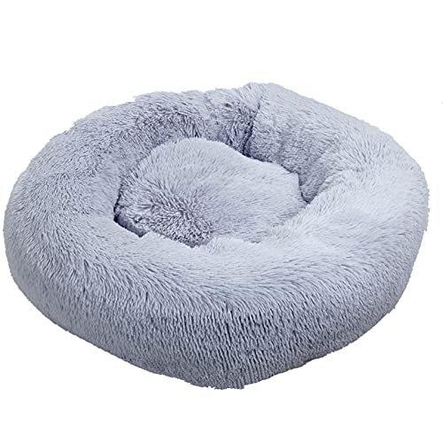 CHNNO1 40/60/80/100 cm rundes Kissen für Welpen, superweiches Plüschkissen, tragbares Tierschlafzubehör, Katze, Winter, Warmbett, 60 cm, Grau von CHNNO1