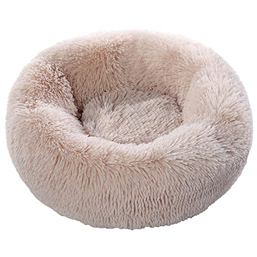 CHNNO1 40/60/80/100 cm rundes Kissen für Welpen, superweiches Plüschkissen, tragbares Tierschlafzubehör, Katze, Winter, warmes Bett, 50 cm, Beige von CHNNO1