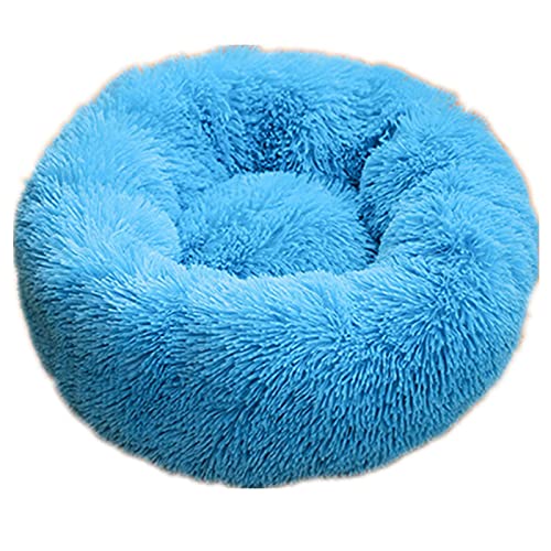 CHNNO1 40/60/80/100 cm rundes Kissen für Welpen, superweiches Plüschkissen, tragbares Tierschlafzubehör, Katzen-Winter-Wärmebett, 40 cm, Blau von CHNNO1