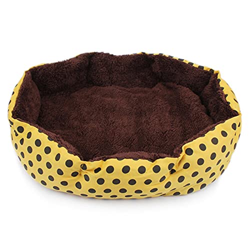 CHNNO1 Haustierbett Warmes Winterbett Hund Katzenbett Weiche Wolle Dot Design Katzenstreu mit Abnehmbarem Kissen Achteckiges Hundebett Haustierbett L Gelb von CHNNO1