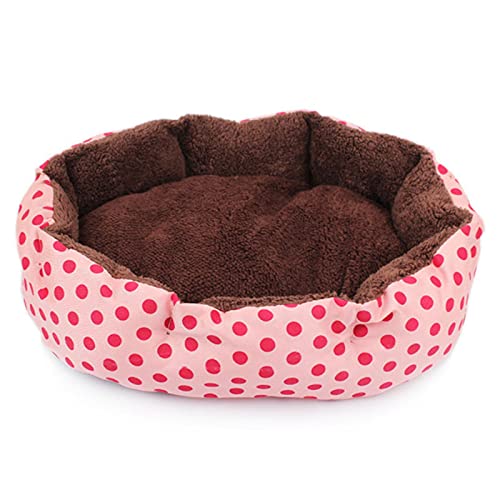 CHNNO1 Haustierbett Winter Warmbett Hund Katzenbett Weiche Wolle Dot Design Haustiernest mit Abnehmbarem Kissen Achteckiges Hundebett Katzen- und Hundesofa Bett S Rosa von CHNNO1