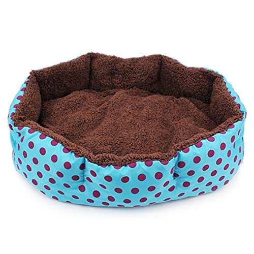 CHNNO1 Haustierbett Winter Warmbett Hund Katzenbett Weiche Wolle Punkt Design mit Abnehmbarem Kissen Achteckiges Hundebett Katzenbett Hundesofabett L Blau Haustierbett von CHNNO1