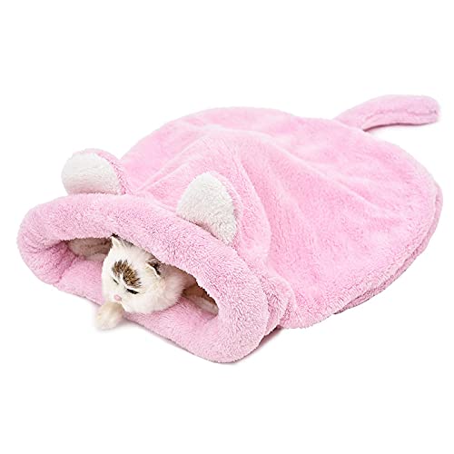 CHNNO1 Katzen-Schlafsack, selbstisolierender Kätzchensack, Katze, Katzenbett, Welpen, kleines Stoßfängerbett, superweich, magischer Schlafsack, grau/rosa von CHNNO1