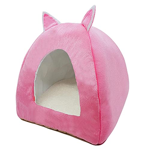 CHNNO1 Niedliches Katzenbett für den Innenbereich, Kätzchenhaus, warmes Kätzchenhaus, zusammenklappbar, Katzenhöhle, schlafendes Plüschkissen, weiches Katzenhaus rosa von CHNNO1