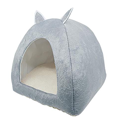 CHNNO1 Niedliches Katzenbett für den Innenbereich, warmes Kätzchenhaus, zusammenklappbar, Katzenhöhle, schlafendes Plüschkissen, weiches Katzenhaus grau von CHNNO1