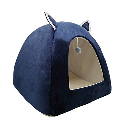 Katzenbett für Tiefschlafkomfort im Winter, Kissenkorb geeignet für Katzenhausprodukte, Haustierzelt, bequemes Höhlenbett, Indoor S-fit für 1-2kgpet marineblau von CHNNO1