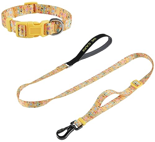 Hundehalsband und Hundeleine Set Einstellbar Nylon für Kleine Mittlere Hunde Training,Gelb-L von CHOOSEONE