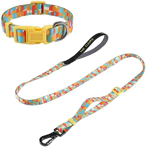 Hundehalsband und Hundeleine Set Einstellbar Nylon für Kleine Mittlere Hunde Training,Gelb-L von CHOOSEONE