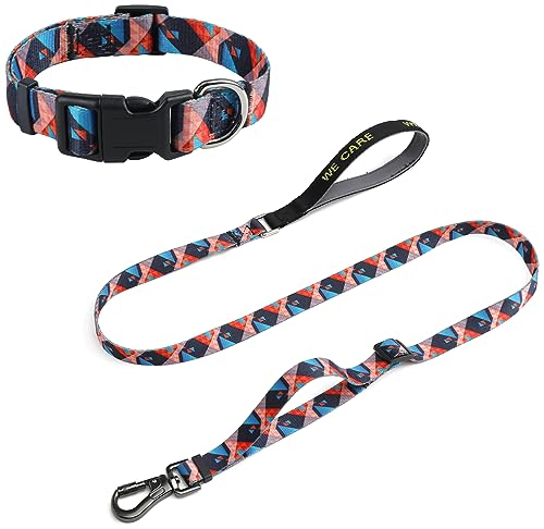 Hundehalsband und Hundeleine Set Einstellbar Nylon für Kleine Mittlere Hunde Training,Geometrie-L von CHOOSEONE