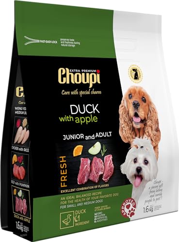 CHOUPI Extra-Premium Trockenfutter für Hunde Kleiner und mittlerer Rassen 1,6 kg Ente MIT Apfel von CHOUPI