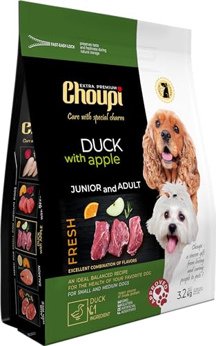 CHOUPI Extra-Premium Trockenfutter für Hunde Kleiner und mittlerer Rassen 3,2 kg Ente MIT Apfel von CHOUPI