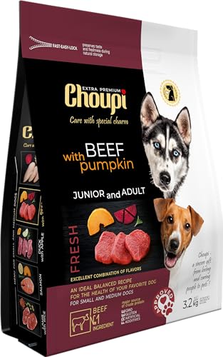 CHOUPI Extra-Premium Trockenfutter für Hunde Kleiner und mittlerer Rassen 3,2 kg RIND MIT KÜRBIS von CHOUPI