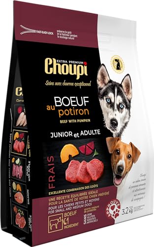 CHOUPI Extra Premium Trockenfutter für Hunde Kleiner und mittelgrosser Rassen Rind mit Kürbis 3,2 kg - Trockenfutter von CHOUPI