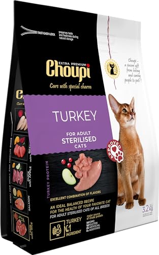 CHOUPI Extra Premium Trockenfutter für kastrierte Katzen Aller Rassen 3,2 kg Truthahn von CHOUPI