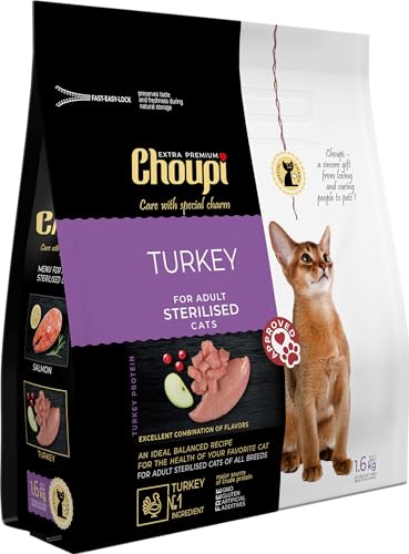 CHOUPI Extra-Premium Trockenfutter für sterilisierte Katzen Aller Rassen 1,6 kg PUTE von CHOUPI