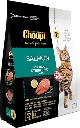 CHOUPI Extra-Premium Trockenfutter für sterilisierte Katzen Aller Rassen 3,2 kg LACHS von CHOUPI