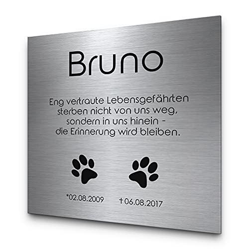 CHRISCK design 22 x 22 cm wetterfest & personalisiert | Gedenkstein 100% frei gestaltbar | Grabtafel mit personalisierter Gravur für Haustiere aus Edelstahl von CHRISCK design