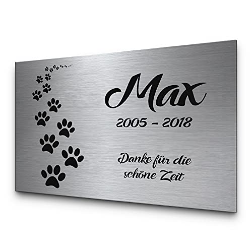 CHRISCK design 30 x 20 cm Edelstahl Tafel für Haustiere Hund Katze personalisiert | Grabstein aus Edelstahl für Hunde und Katzen | Grabplatte für EIN Urnengrab von Tieren von CHRISCK design