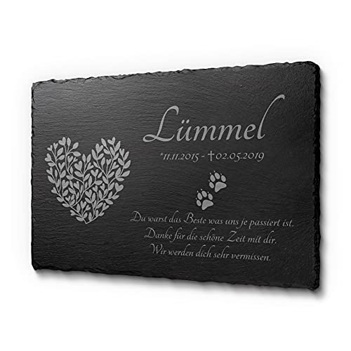 CHRISCK design 30 x 20 cm Schieferplatte für Haustiere Hund Katze personalisiert | Grabplatte 100% frei gestaltbar mit schönen Motiven | Schiefertafel mit Laser-Gravur für Hunde und Katzen von CHRISCK design