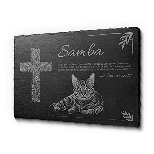 CHRISCK design 30 x 20 cm wetterfest & personalisiert | Schiefertafel mit Laser-Gravur für Hunde und Katzen | Grabstein für EIN Urnengrab von CHRISCK design