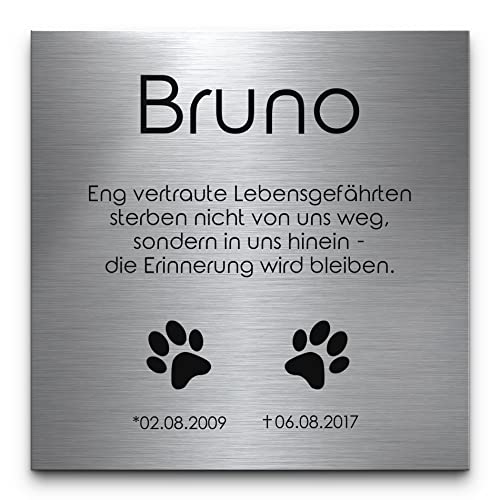 CHRISCK design Gedenkstein Grabstein aus V2A Edelstahl Grabplatte mit Gravur 20x20 cm Gedenktafel für Menschen oder Haustiere Hund Katze personalisiert Gedenkplatte Grabschmuck Andenken wetterfest von CHRISCK design