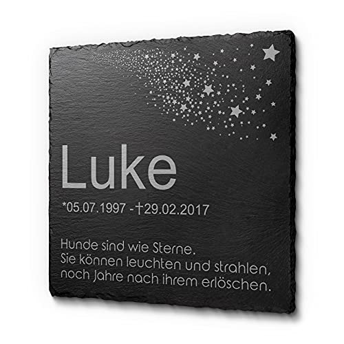 CHRISCK design Gedenkstein aus Schiefer für Hunde und Katzen | Schöne Schiefertafel in 20 x 20 cm | Grabplatte mit Text von CHRISCK design