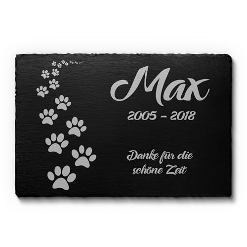 Tier Grabstein Hund Katze mit Gravur - Gedenkstein Hunde Katzen aus Schiefer mit Pfote & vielen anderen Motiven - Exklusiv: Wetterfester Gravurschutz! Gedenktafel Grabschmuck Grabdeko Tiere - Andenken von CHRISCK design