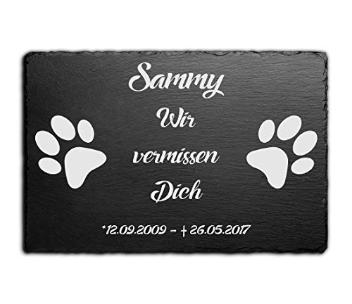 CHRISCK design Grabstein Hund Katze aus Schiefer mit Gravur | Nur bei Uns: Wetterfest imprägniert | Gedenkstein Katzen Hunde -Grabplatte 30x20 cm | Grabschmuck Grabdeko Tiergrab von CHRISCK design