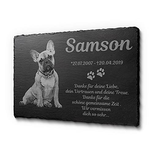 CHRISCK design Grabplatte für Hunde und Katzen mit Text | Grabtafel mit Laser-Gravur für Hunde und Katzen | Schöne Hundegrabstein in 30 x 20 cm von CHRISCK design