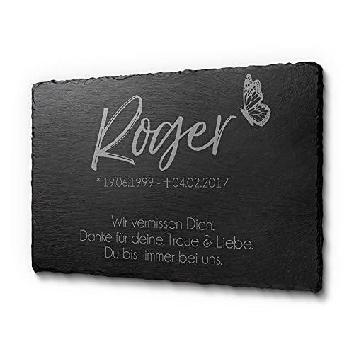 CHRISCK design Grabschmuck mit personalisierter Gravur für Hunde, Katzen, Haustiere | Schieferplatte 30 x 20 cm | Schiefertafel mit schönen Motiven und Einer schönen Gravur von CHRISCK design