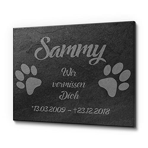 CHRISCK design Grabstein aus Premium Schiefer für Hunde und Katzen mit einem schönen Text | Schöne Schieferplatte in 20 x 15 cm | Grabplatte 100% frei gestaltbar mit schönen Motiven von CHRISCK design