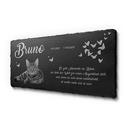 CHRISCK design Grabstein für Hunde und Katzen mit Text | Tiergrabstein Hundegrabstein aus Schiefer | 60 x 30 cm Schieferplatte für Haustiere Hund Katze personalisiert von CHRISCK design