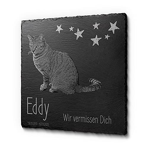 CHRISCK design Grabtafel aus Schiefer für Hunde und Katzen | Katzengrabstein für den Außenbereich - Innenbereich | Gedenktafel für Hunde und Katzen mit Text von CHRISCK design