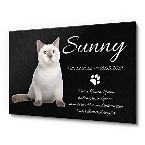 CHRISCK design Katzengrabstein aus Granit für Hunde und Katzen mit einem schönen Text | 30 x 20 cm wetterfest & personalisiert | Gedenktafel für Hunde und Katzen mit Text von CHRISCK design