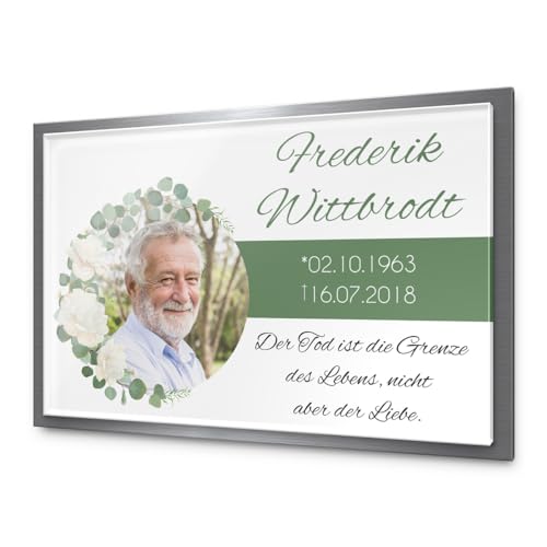 CHRISCK design Premium Grabstein aus edlem Hochglanz Acrylglas und Edelstahl V2A | 100% witterungsbeständig Grabplatte mit Foto Bild UV Druck 30x20 cm Gedenktafel für Menschen und Tiere von CHRISCK design