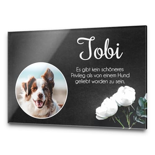 CHRISCK design Premium Tier Grabstein aus edlem Hochglanz Acrylglas | 100% witterungsbeständig Grabplatten mit Foto Bild UV Druck 30x20 cm Gedenktafel für Haustiere Hunde Hund Katze von CHRISCK design