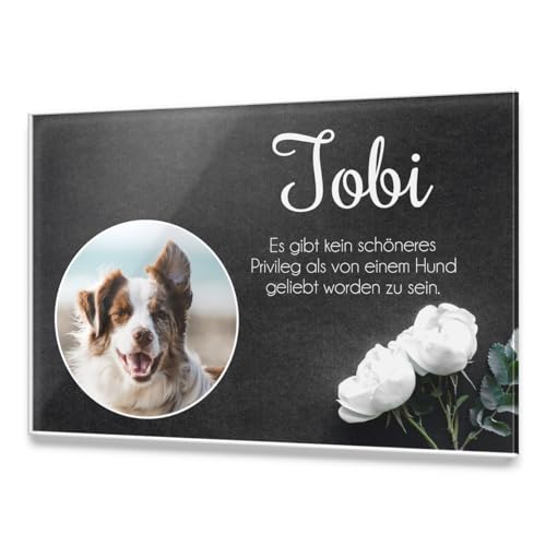 CHRISCK design Premium Tier Grabstein aus edlem Hochglanz Acrylglas | 100% witterungsbeständig Grabplatten mit Foto Bild UV Druck 30x20 cm Gedenktafel für Haustiere Hunde Hund Katze von CHRISCK design