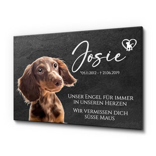 CHRISCK design Schieferplatte für den Garten oder Innen- & Aussenbereich | Grabtafel 100% frei gestaltbar | Grabschmuck aus Premium Schiefer mit UV-Druck von CHRISCK design