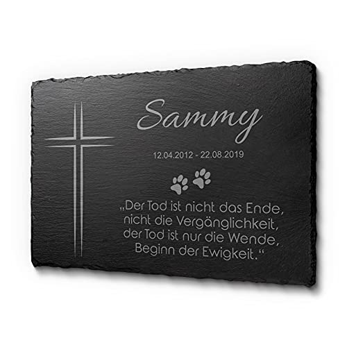 CHRISCK design Schiefertafel aus Schiefer 30 x 20 cm | Grabschmuck mit personalisierter Gravur für Haustiere aus Schiefer | Grabtafel frei gestaltbar mit Texten von CHRISCK design