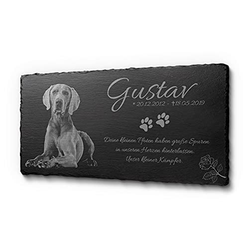 CHRISCK design Tiergrabstein 60 x 30 cm | Grabstein mit personalisierter Gravur für Hunde, Katzen, Haustiere | Grabtafel mit personalisierter Gravur für Haustiere aus Schiefer von CHRISCK design