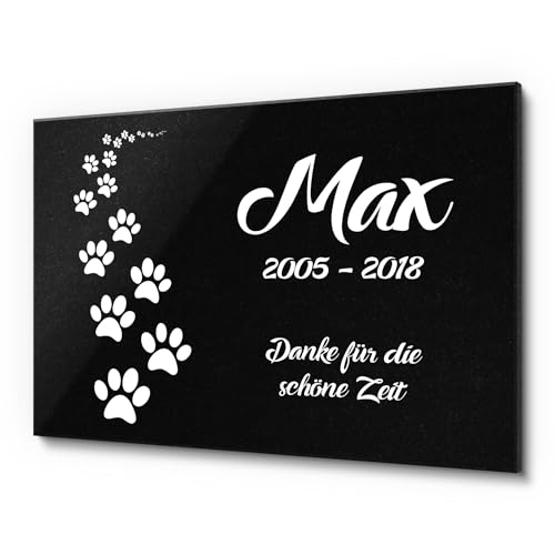 CHRISCK design Tiergrabstein aus echtem Granit - schwarz glitzernd - mit Pfoten Motiv | Hochwertiger Grabstein Pfote für Hund Katze | Wetterfest & personalisiert | Besonderes Tier Trauer Andenken von CHRISCK design