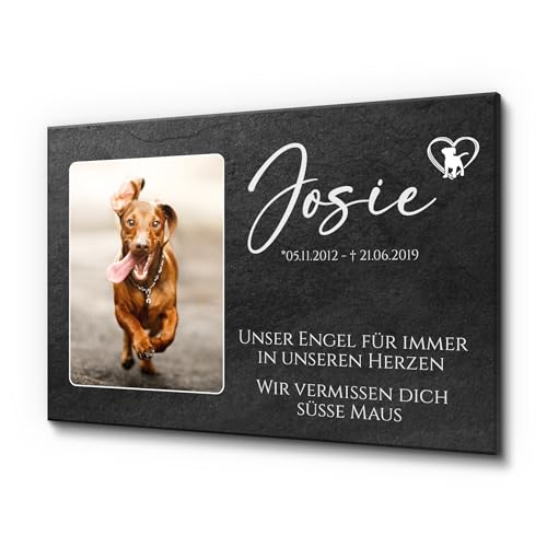 CHRISCK design gestalte Dein Gedenkstein ganz einfach selbst | 30 x 20 cm Schieferplatte für Haustiere Hund Katze personalisiert | Tiergrabstein aus Premium Schiefer mit UV-Druck von CHRISCK design