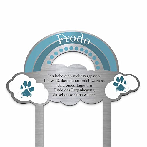 Edelstahl Grabstecker Hund Katze - Blumenstecker Regenbogen | Personalisierter Metall Grabschmuck wetterfest Tiere | Tiergrab Hundegrab Katzengrab Deko | Trauer Geschenk (Personalisierbar) von CHRISCK design