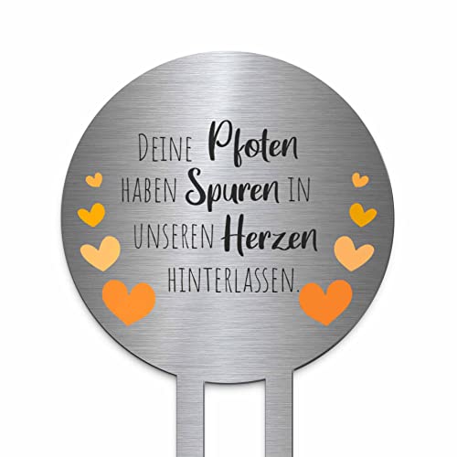 Edelstahl Grabstecker Hund Katze - Blumenstecker mit Foto und Motiven | Personalisierter Metall Grabschmuck wetterfest Tiere | Tiergrab Hundegrab Katzengrab Deko | Trauer Geschenk (Festes Design) von CHRISCK design