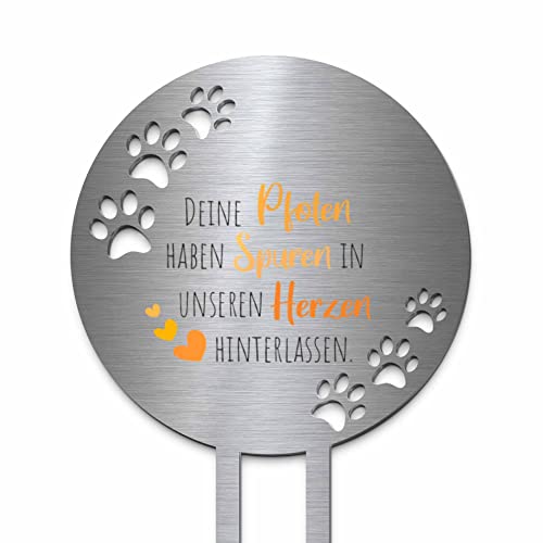 Edelstahl Grabstecker Hund Katze - Blumenstecker mit Pfoten Ausschnitt | Personalisierter Metall Grabschmuck wetterfest Tiere | Tiergrab Hundegrab Katzengrab Deko | Trauer Geschenk (Festes Design) von CHRISCK design