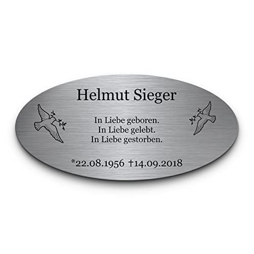 Gedenkstein Grabstein aus V2A Edelstahl Grabplatte mit Gravur 21x10 cm oval Gedenktafel für Menschen oder Haustiere Hund Katze personalisiert Gedenkplatte Grabschmuck Andenken wetterfest von CHRISCK design