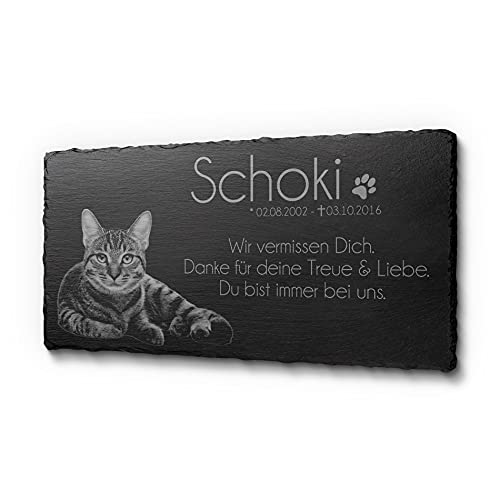 gestalte Dein Gedenkstein für Hunde und Katzen ganz einfach selbst - Du hast eine riesen Auswahl an Motiven zur Verfügung | Grabstein aus Schiefer mit Gravur | Schiefertafel aus Schiefer 60 x 30 cm von CHRISCK design