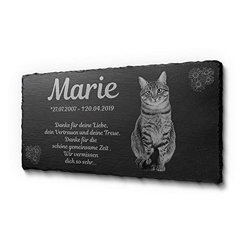 gestalte Dein Grabplatte für Hunde und Katzen ganz einfach selbst - Du hast eine riesen Auswahl an Motiven zur Verfügung | Schiefertafel 40 x 20 cm | Grabschmuck mit Laser-Gravur für Hunde und Katzen von CHRISCK design